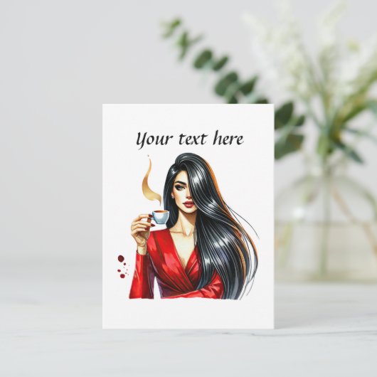 Schattigee Coffee Lady Tekst toevoegen Briefkaart (Staand voorkant)