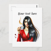Schattigee Coffee Lady Tekst toevoegen Briefkaart (Voorkant / Achterkant)