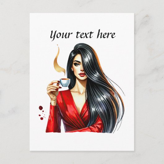 Schattigee Coffee Lady Tekst toevoegen Briefkaart (Voorkant)