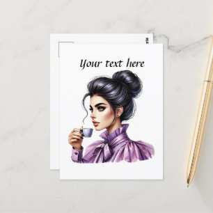 Schattigee Coffee Lady Tekst toevoegen Briefkaart