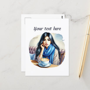 Schattigee Coffee Lady Tekst toevoegen Briefkaart
