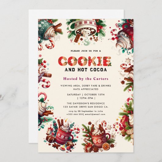 Schattigee Cookies en Cocoa Holiday Party Uitnodig Kaart (Voorkant / Achterkant)