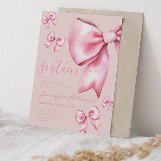 Schattigee Coquette Blush Pink Bow Sweet 16 Bleke Kaart