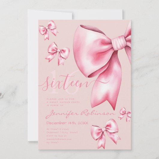Schattigee Coquette Blush Pink Bow Sweet 16 Bleke Kaart (Voorkant)