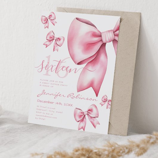 Schattigee Coquette Blush Pink Bow Sweet 16 Kaart