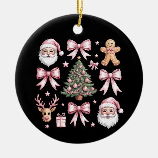 Schattigee Coquette Bow Roze Kerstboom Santa Ginge Keramisch Ornament (Voorkant)