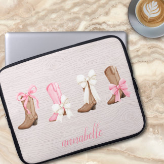 Schattigee Coquette Cowgirl Laarzen Gepersonalisee Laptop Sleeve
