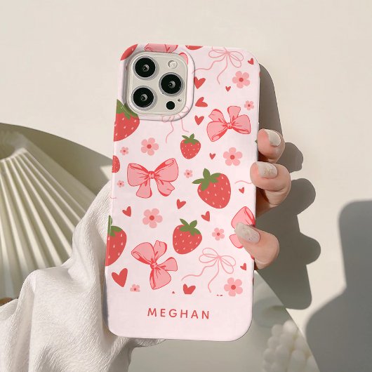Schattigee Coquette Roze Aardbeien & Bogen Custom Case-Mate iPhone Case