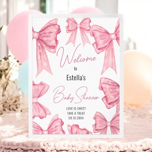 Schattigee Coquette Roze Bow Baby shower Welkomstb Poster