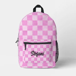 Schattigee Coral Peach Checkers Patroonnaam Bedrukte Rugzak