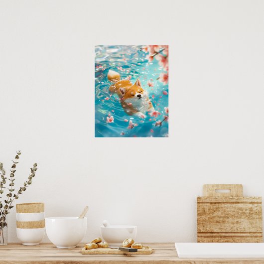 Schattigee Corgi Chill in Water Poster (Keuken)