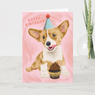 Schattigee Corgi Dog met Cupcake Verjaardag Kaart