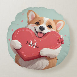 Schattigee Corgi Dog Pun Hearts Monogram Naam Vale Rond Kussen