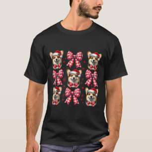 Schattigee Corgi Dog Red Plaid Coquette Bow Christ T-shirt