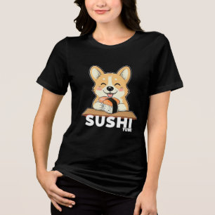 Schattigee Corgi Eten Sushi - Kawaii Food Lover De Tri-Blend Shirt