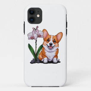 Schattigee Corgi met Orchidea iPhone 11 Hoesje