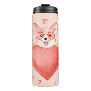 Schattigee Corgi puppy met hartbril Thermosbeker