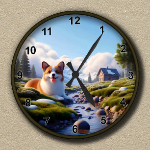  Schattigee Corgi Schilderachtig achtergrond Ronde Klok