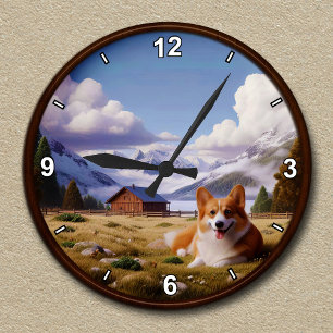  Schattigee Corgi Schilderachtig achtergrond Ronde Klok