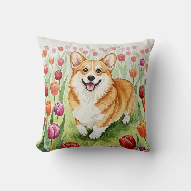 Schattigee Corgi Tulpen Lentekussen Kussen (Voorkant)