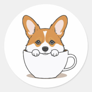 Schattigee corgi zitten in de kop koffie ronde sticker