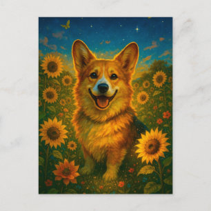 Schattigee Corgi Zonnebloemen Welsh Corgi Queen Br Briefkaart