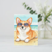 Schattigee Corgi Zonnebril Strand Oceaan Zomer Bri Briefkaart (Staand voorkant)