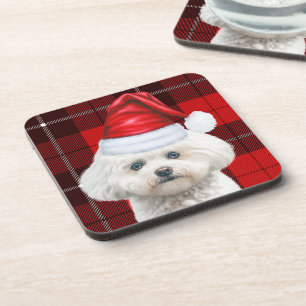 Schattigee Coton de Tulear Dog Red Holiday Plaid Bier Onderzetter