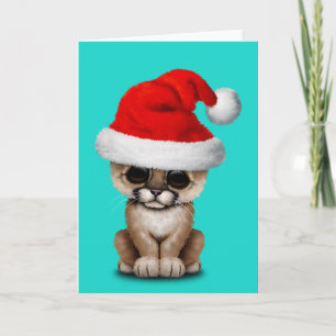 Schattigee Cougar Cub met een Santa Hat Feestdagen Kaart
