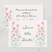 Schattigee Country Daisies Pinks Wedding Save the  Date (Voorkant / Achterkant)