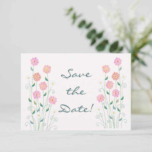 Schattigee Country Daisies Pinks Wedding Save the Save The Date (Staand voorkant)