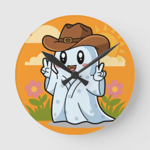 Schattigee Cowboy Ghost voor Halloween Fun Decorat Ronde Klok