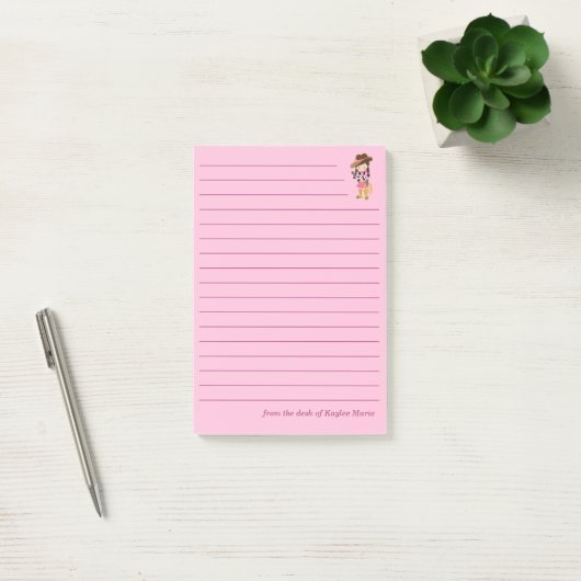 Schattigee Cowgirl Custom Lined Kinder Roze Post-it® Notes (Kantoor)