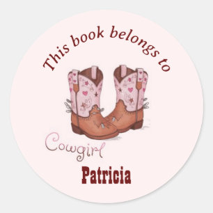 Schattigee CowGirl laarzen Dit boek is van Pink Ronde Sticker
