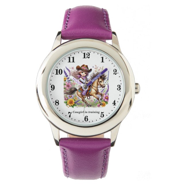 Schattigee Cowgirl Training Naam toevoegen Horloge (Voorkant)