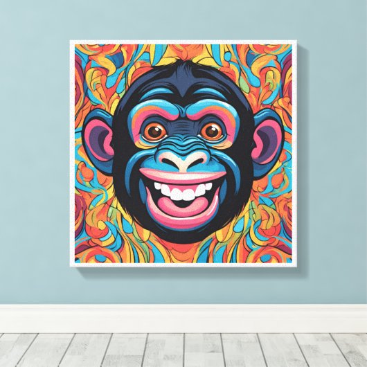 Schattigee Crazy Funny Chimpanzee Canvas Afdruk (Insitu (Houten vloer))