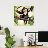 Schattigee Crazy Funny Chimpanzee Cartoon Poster (Thuiskantoor)