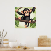 Schattigee Crazy Funny Chimpanzee Cartoon Poster (Keuken)