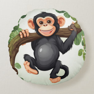 Schattigee Crazy Funny Chimpanzee Cartoon Rond Kussen