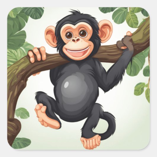 Schattigee Crazy Funny Chimpanzee Cartoon Vierkante Sticker (Voorkant)