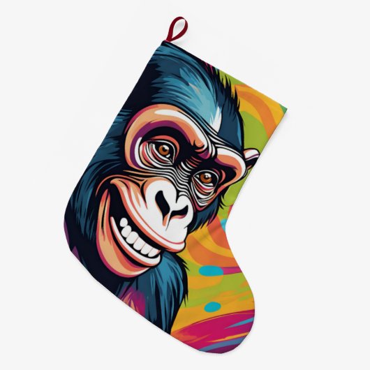 Schattigee Crazy Funny Chimpanzee Grote Kerstsok (Voorkant (Hangend))