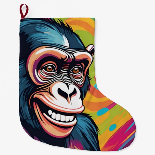 Schattigee Crazy Funny Chimpanzee Grote Kerstsok (Voorkant)