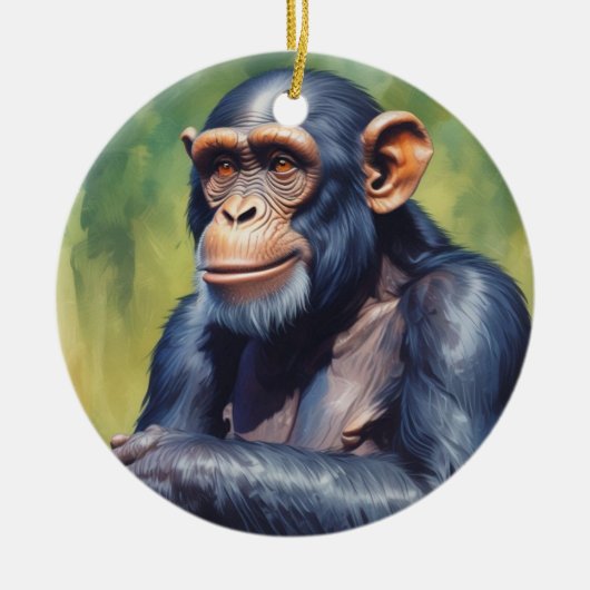Schattigee Crazy Funny Chimpanzee Keramisch Ornament (Voorkant)