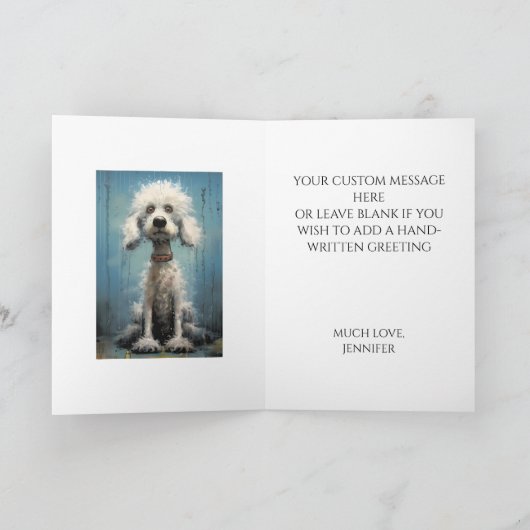Schattigee Crazy Goofy Witte Abstract Poodle Dog Kaart (Binnen)