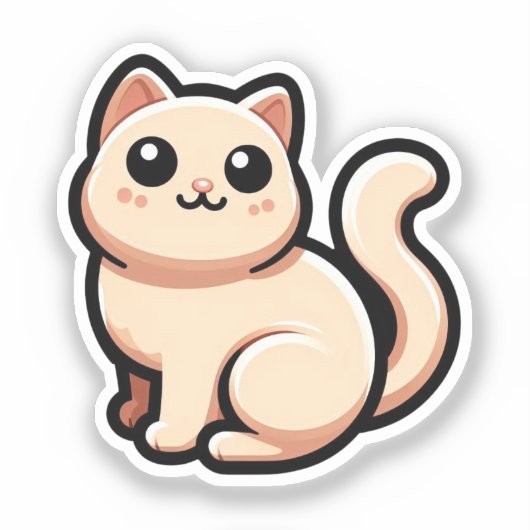 Schattigee Cream Cat met grote ogen - Kawaii Anima Sticker (Voorkant)
