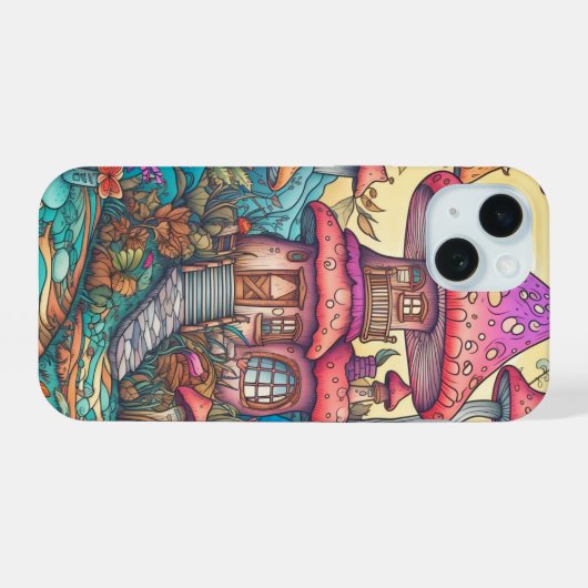 Schattigee Creative Mushroom Hut Illustratie iPhone 15 Hoesje (Achterkant horizontaal)