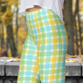 Schattigee crème en groen controlepatroon leggings