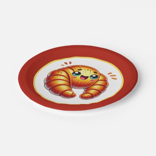 Schattigee croissants liefhebbers serveren papieren bordje (Gekanteld)