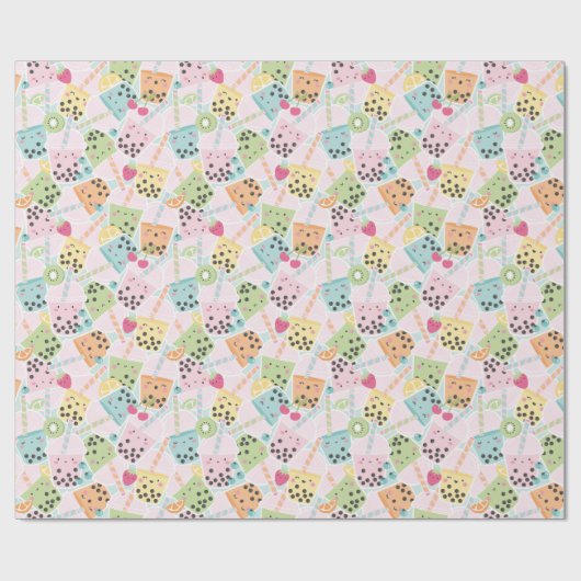 Schattigee Crowded Bubble Tea pastel kawaii Cadeaupapier (Vlak)