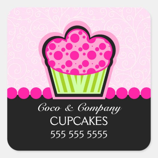 Schattigee Cupcake Bakkerij Roze Box Seals Vierkante Sticker (Voorkant)